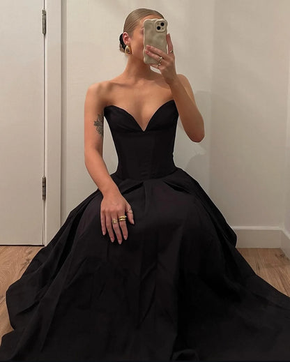 Suninheart Black Elegant Wedding Events Dress Sexy Strapless Corset Dress Midi Christmas Party Dresses for Women Clothing 2023