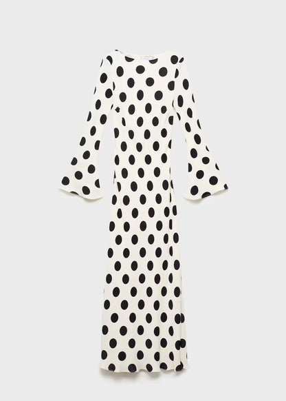 Fashion Polka Dot Dress Women's Slim Long Sleeve O-neck High-Waisted Floor-Length Dresses 2026 Spring Summer New Bohemian Robe